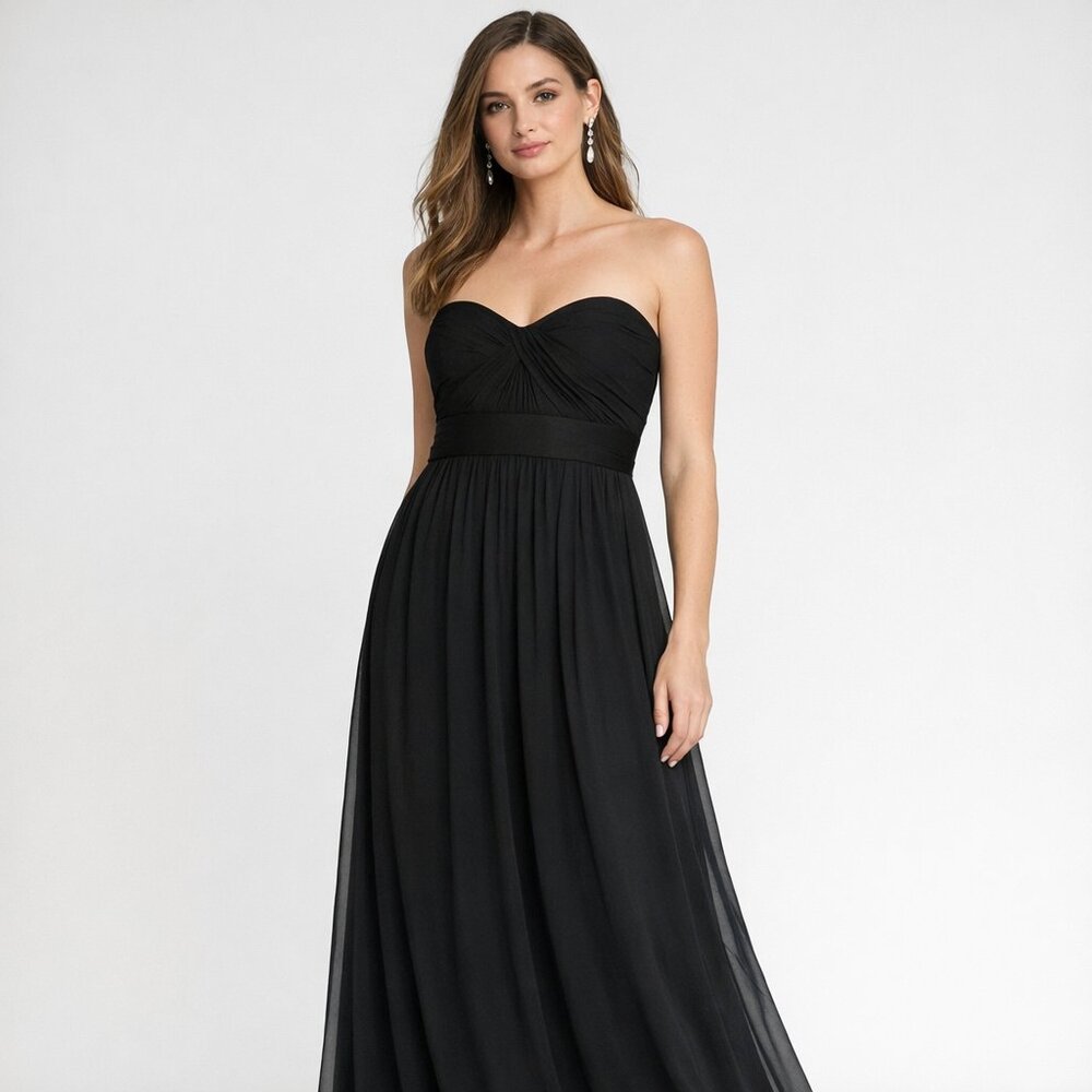 Jenny Yoo Mira Strapless Chiffon Gown – Black – Size 4